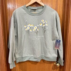 Green Sweatshirt, floral design, NWT, size S
